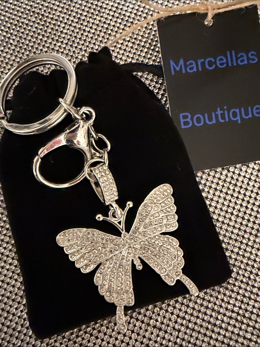 Silver Crystal Butterfly Key & Card Holder bag charm